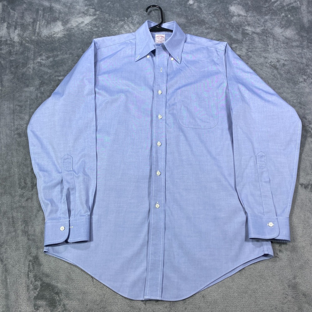 Brooks Brothers Dress Shirt Mens 14.5 33 Blue Oxford Regular Fit Non Iron Cotton